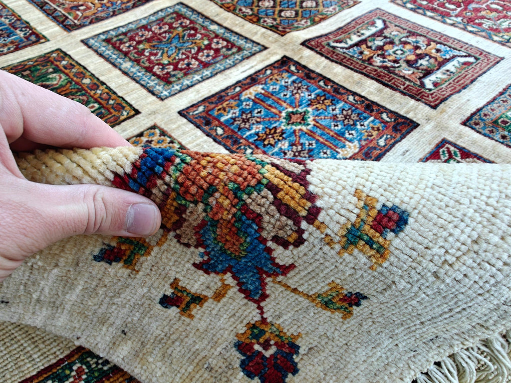 8.4x5.9 ft Handmade Chobi Rug - Mirrored Pattern | Afghan Wool Area Rug | Elegant Traditional Carpet for Living Room, Boho Home Decor