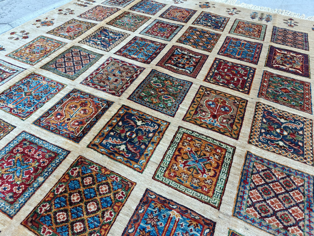 8.4x5.9 ft Handmade Chobi Rug - Mirrored Pattern | Afghan Wool Area Rug | Elegant Traditional Carpet for Living Room, Boho Home Decor