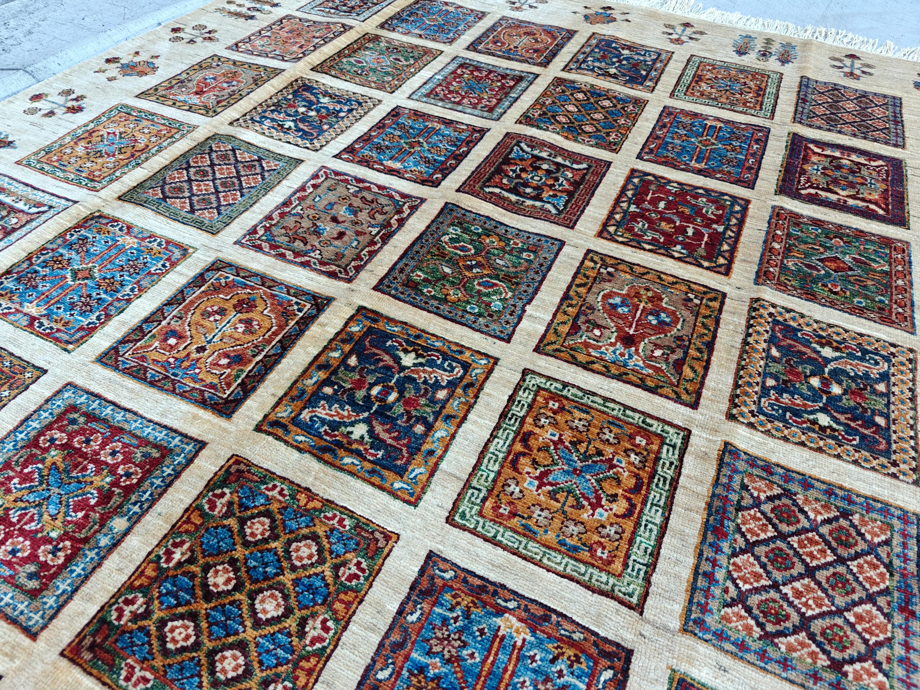 8.4x5.9 ft Handmade Chobi Rug - Mirrored Pattern | Afghan Wool Area Rug | Elegant Traditional Carpet for Living Room, Boho Home Decor
