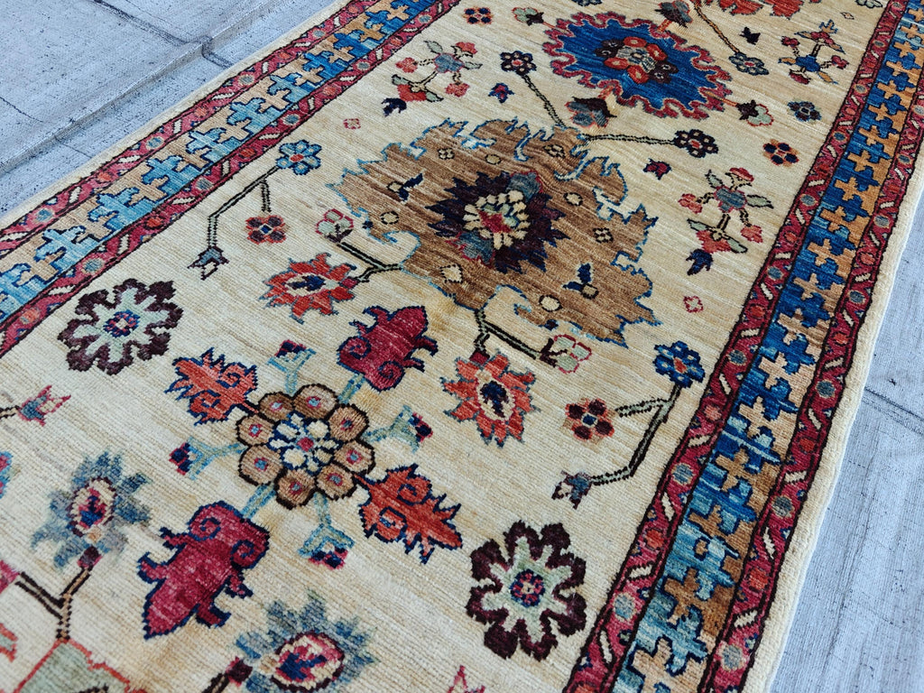 Tribal Chobi Runner 11.6x2.6 ft - Handmade Afghan Wool Rug | Rustic Hallway Carpet | Long Narrow Area Rug, Entryway Rug, Boho Home Decor