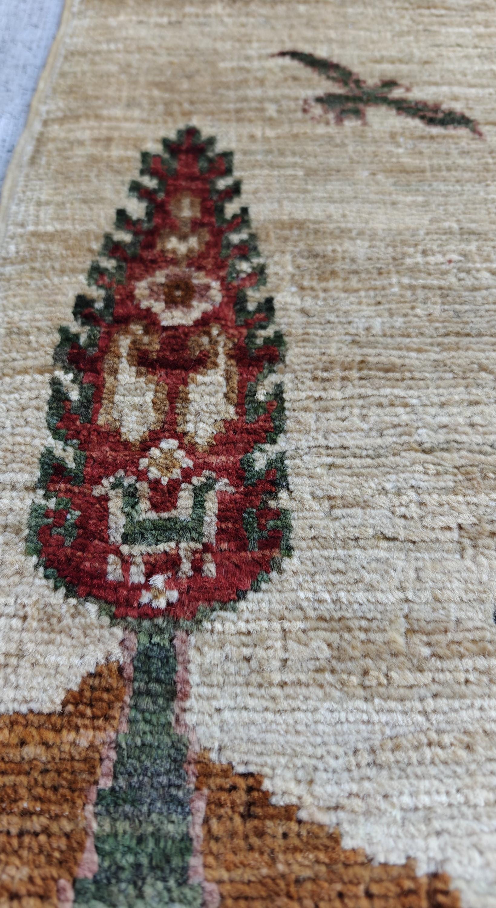 2.9x2.1 ft Handmade Chobi Rug- Vintage Wool Entryway Mat, Bohemian Small Area Carpet, Wall Hanging Rug, Hallway Short Rug