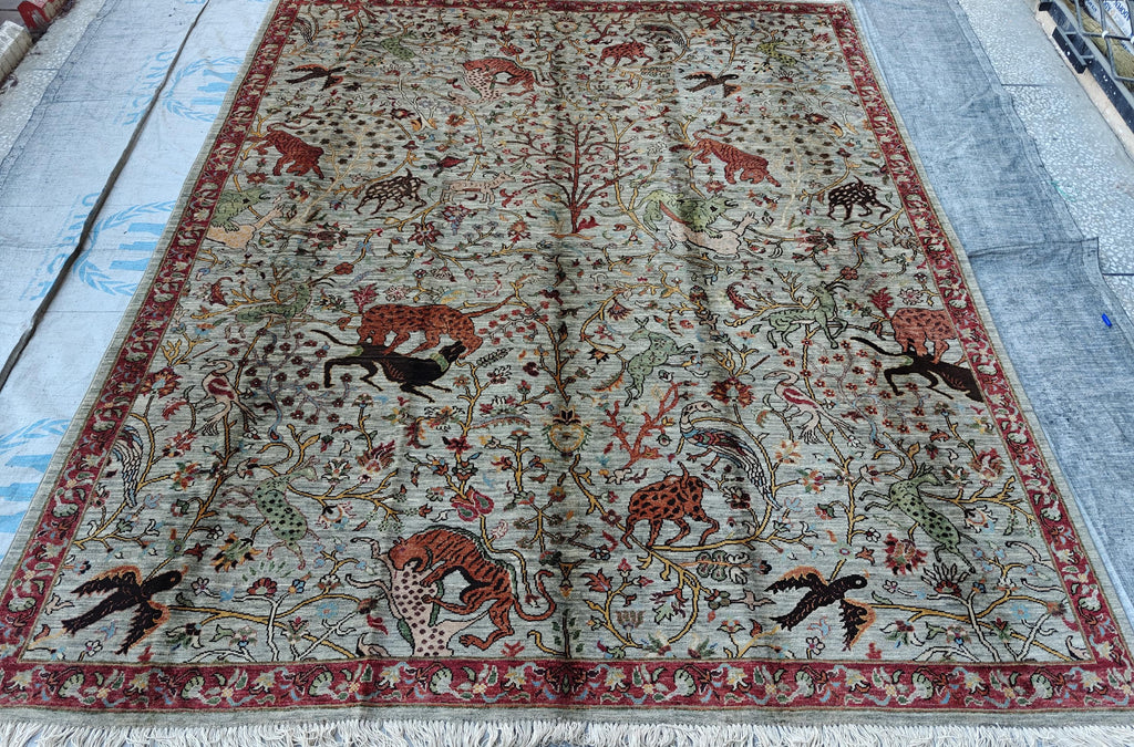 8x9 Hunter Rug Handmade Chobi - Wool Area Carpet, Rustic Living Room Decor, Boho Home Decor, Bedroom, Dining room Rug, 9.3x8.1 ft