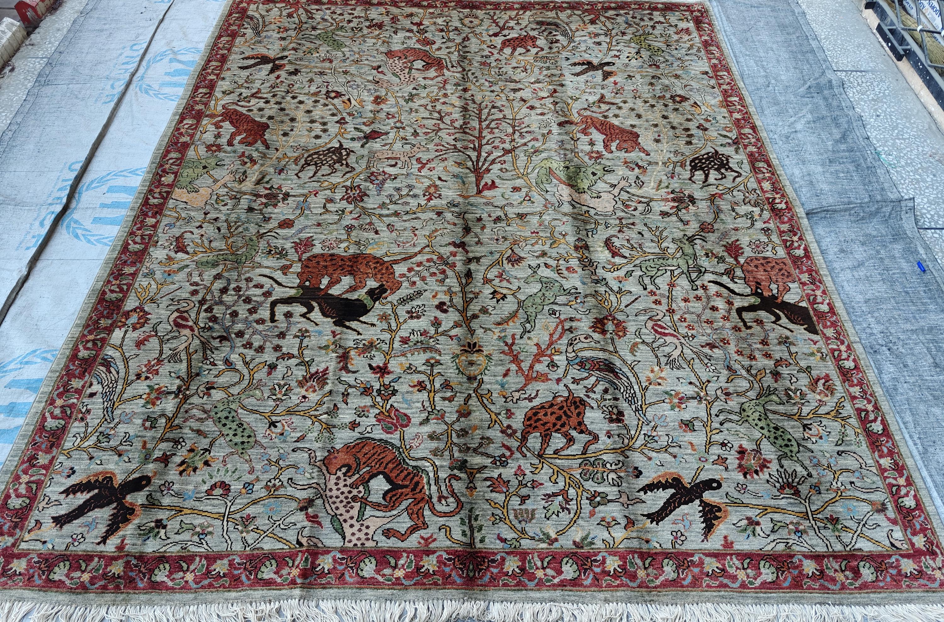 8x9 Hunter Rug Handmade Chobi - Wool Area Carpet, Rustic Living Room Decor, Boho Home Decor, Bedroom, Dining room Rug, 9.3x8.1 ft