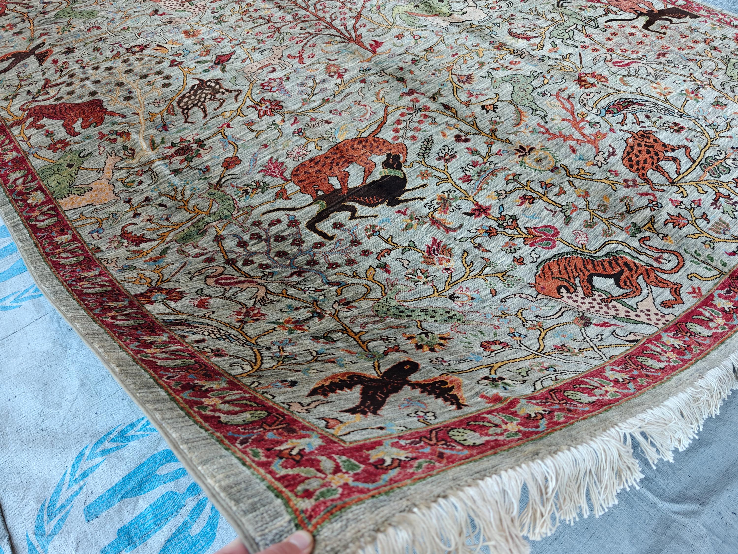 8x9 Hunter Rug Handmade Chobi - Wool Area Carpet, Rustic Living Room Decor, Boho Home Decor, Bedroom, Dining room Rug, 9.3x8.1 ft