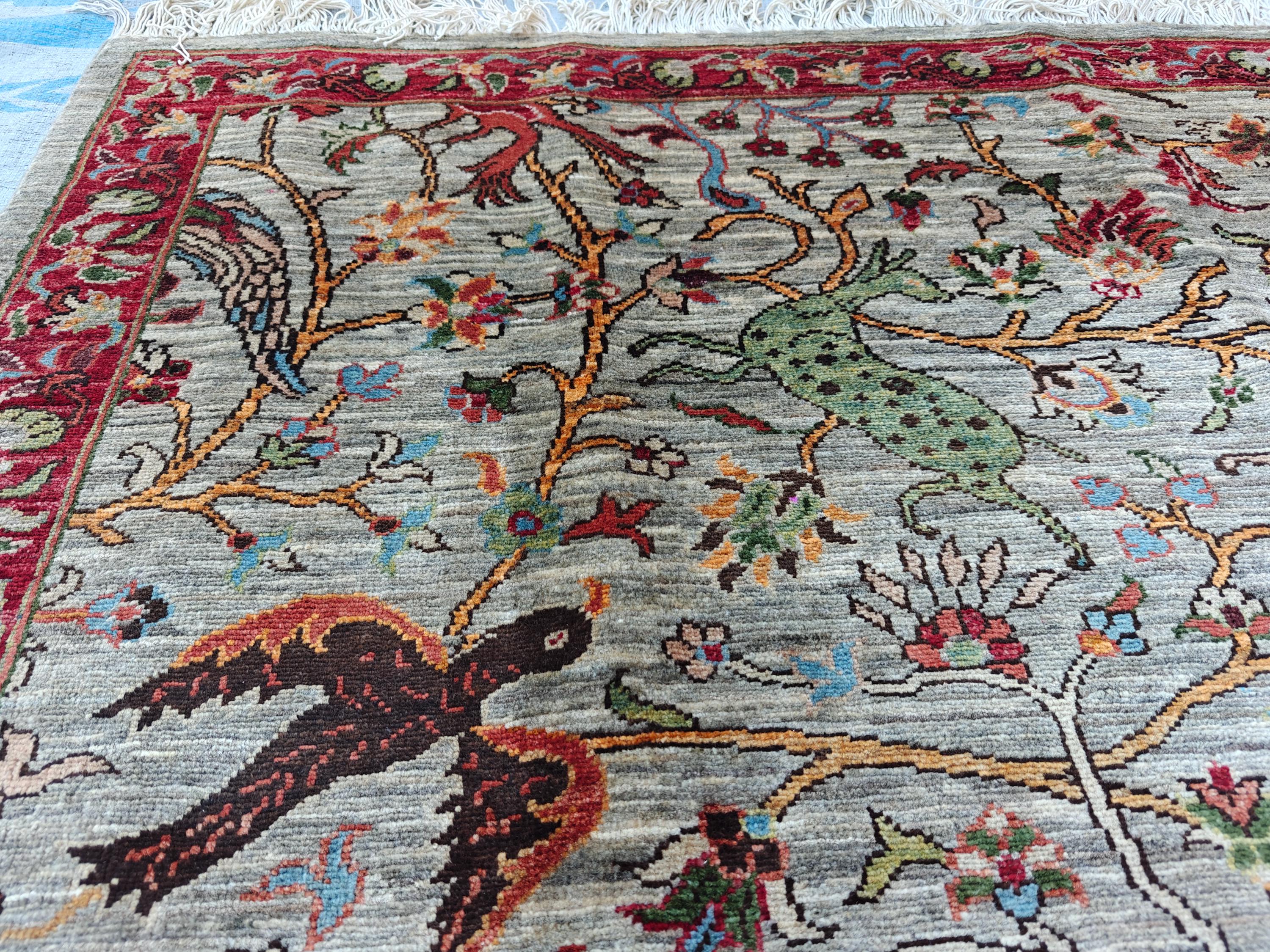 8x9 Hunter Rug Handmade Chobi - Wool Area Carpet, Rustic Living Room Decor, Boho Home Decor, Bedroom, Dining room Rug, 9.3x8.1 ft