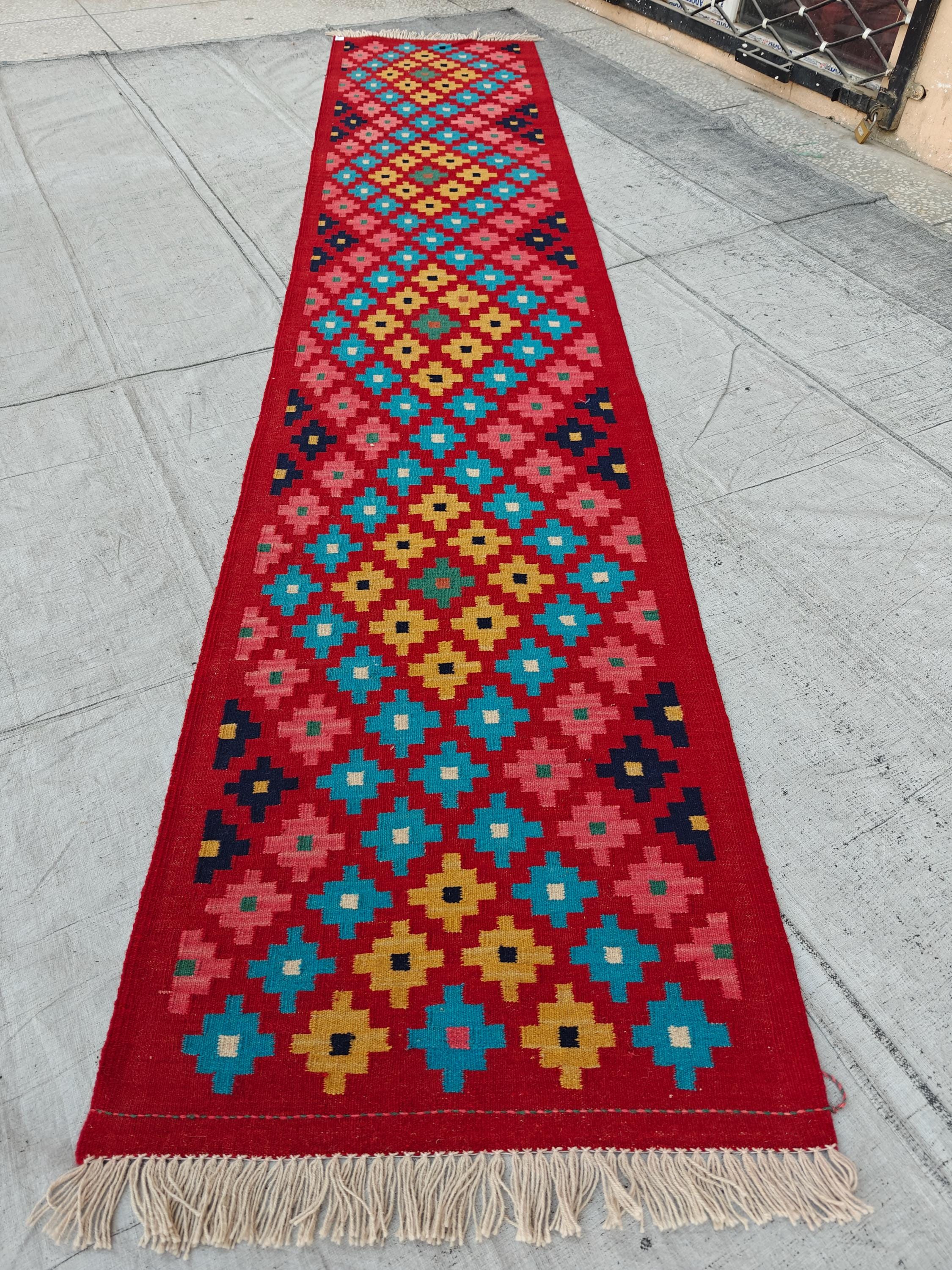 2x13Ft Afghan Kilim Runner – Handmade Tribal Wool Hallway Rug | Long Narrow Entryway or Kitchen Runner | Vintage Boho Home Decor 392x79cm