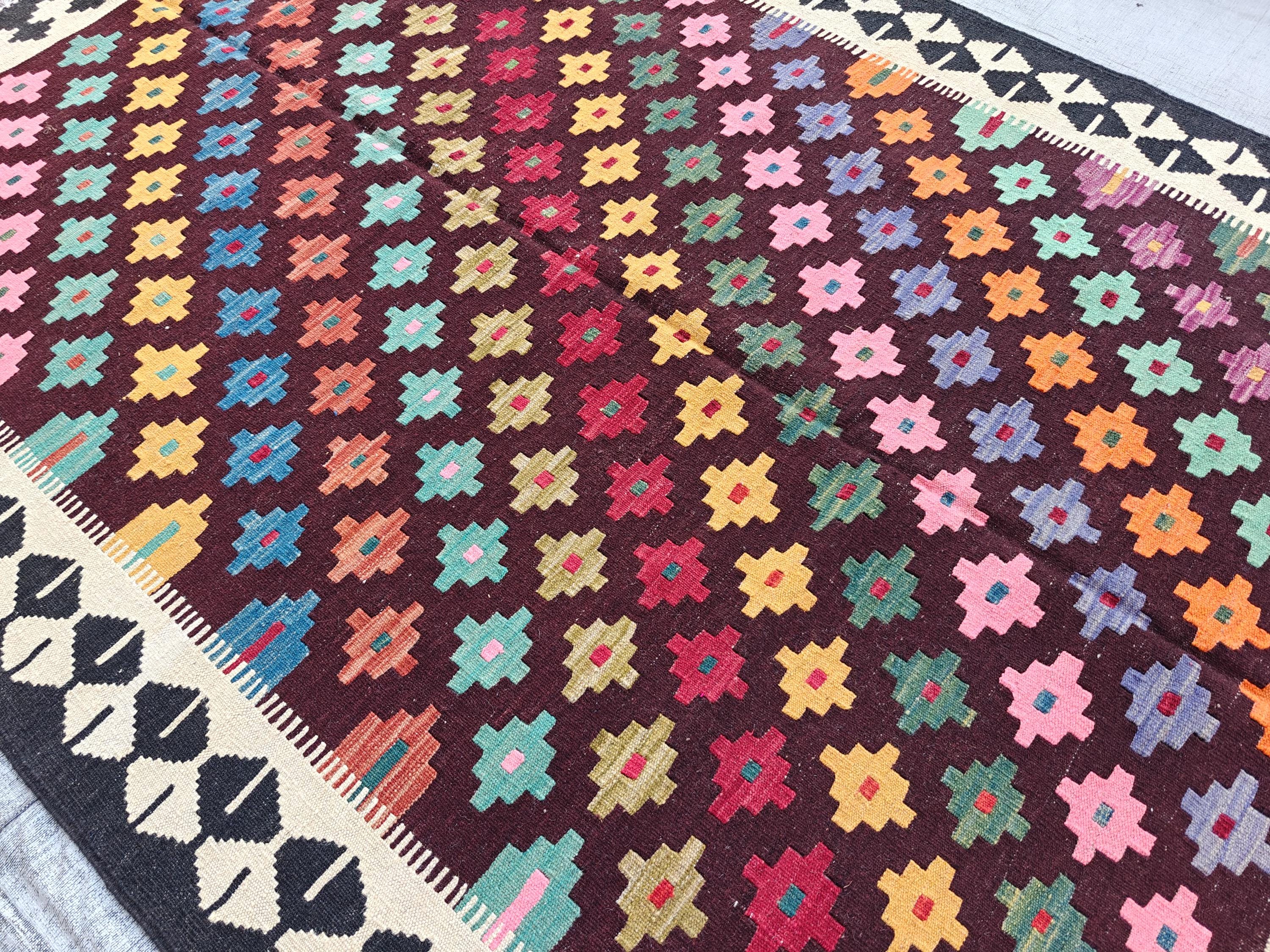 5x8Ft, Multicolor Afghan Kilim Rug – Handmade Tribal Wool Area Rug | Natural Dyed Farmhouse & Living Room Decor | Large Boho Decorative Rug