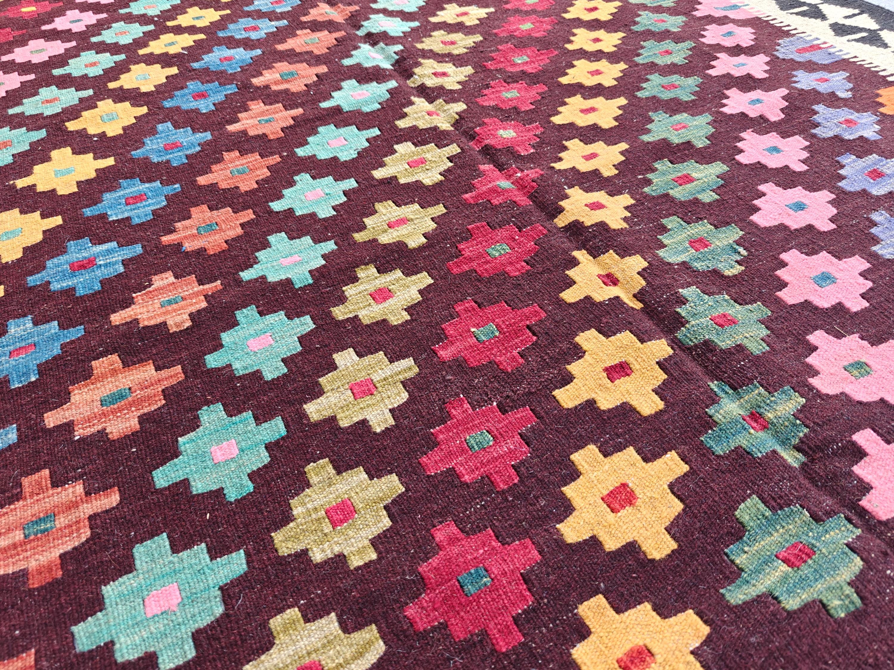 5x8Ft, Multicolor Afghan Kilim Rug – Handmade Tribal Wool Area Rug | Natural Dyed Farmhouse & Living Room Decor | Large Boho Decorative Rug