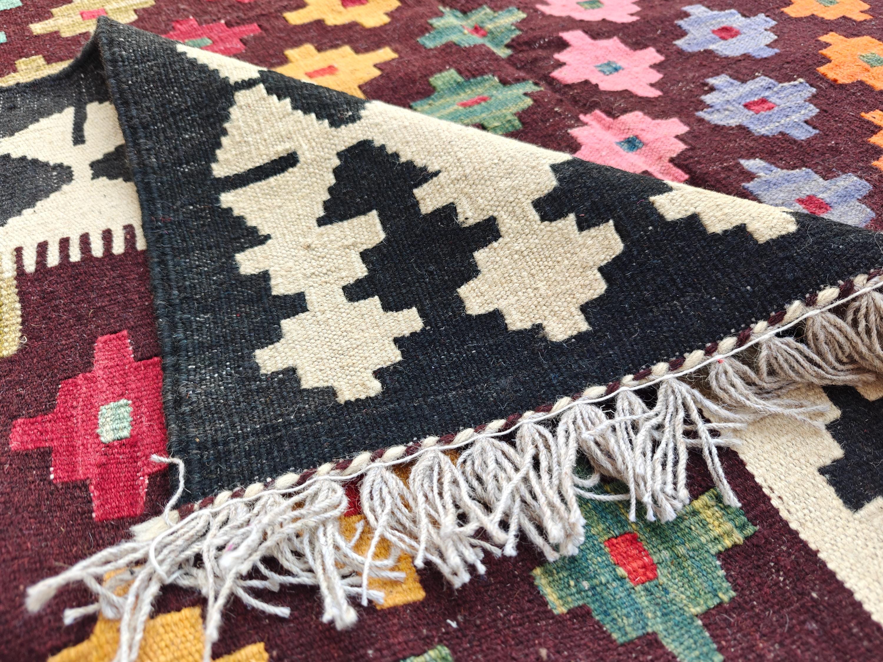 5x8Ft, Multicolor Afghan Kilim Rug – Handmade Tribal Wool Area Rug | Natural Dyed Farmhouse & Living Room Decor | Large Boho Decorative Rug