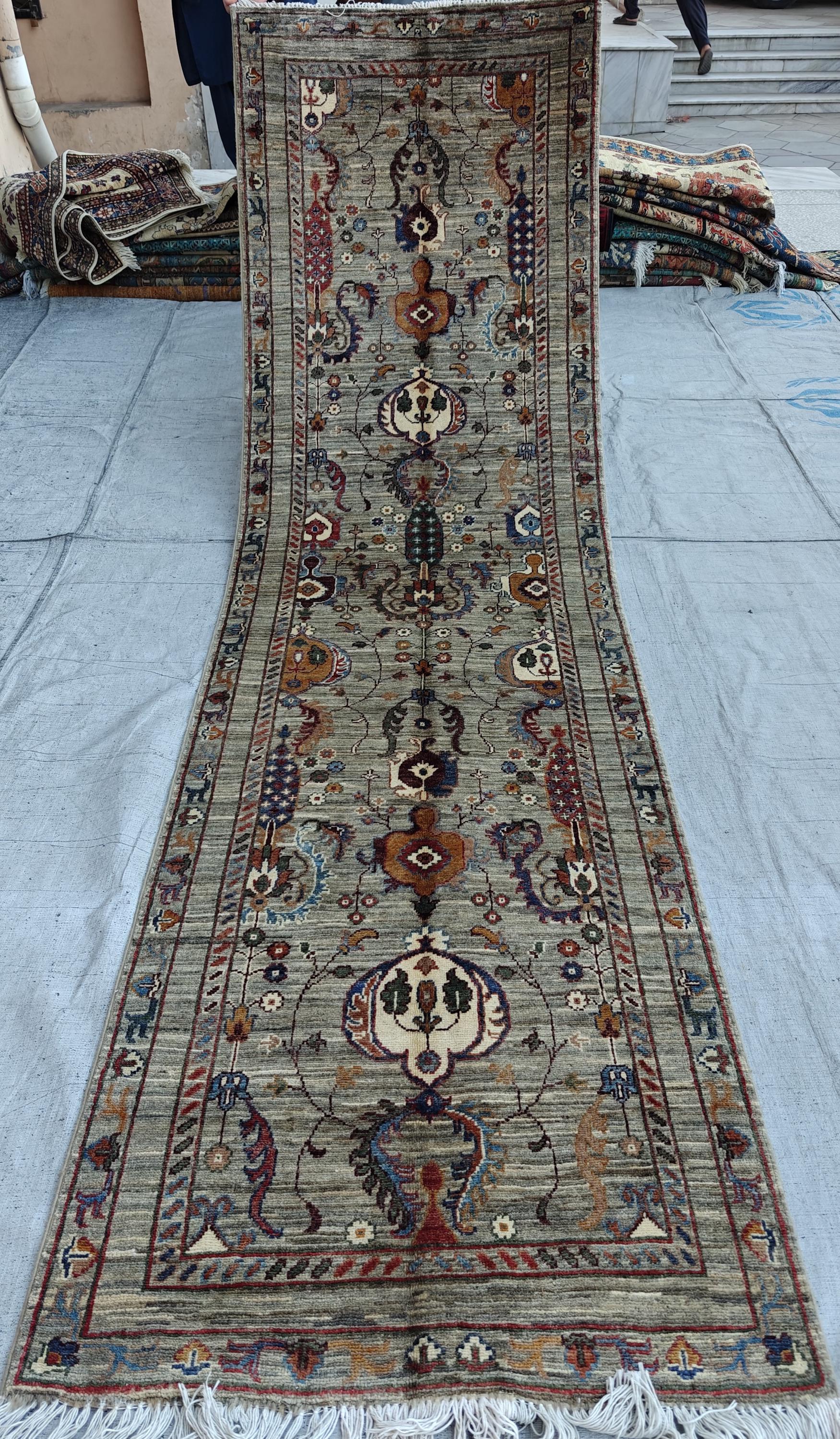 Handmade 9.8x2.7 ft Chobi Runner - Afghan Wool Rug, Tribal Hallway Carpet, Elegant Vintage Decor, Entryway Rug, Long Narrow Rug