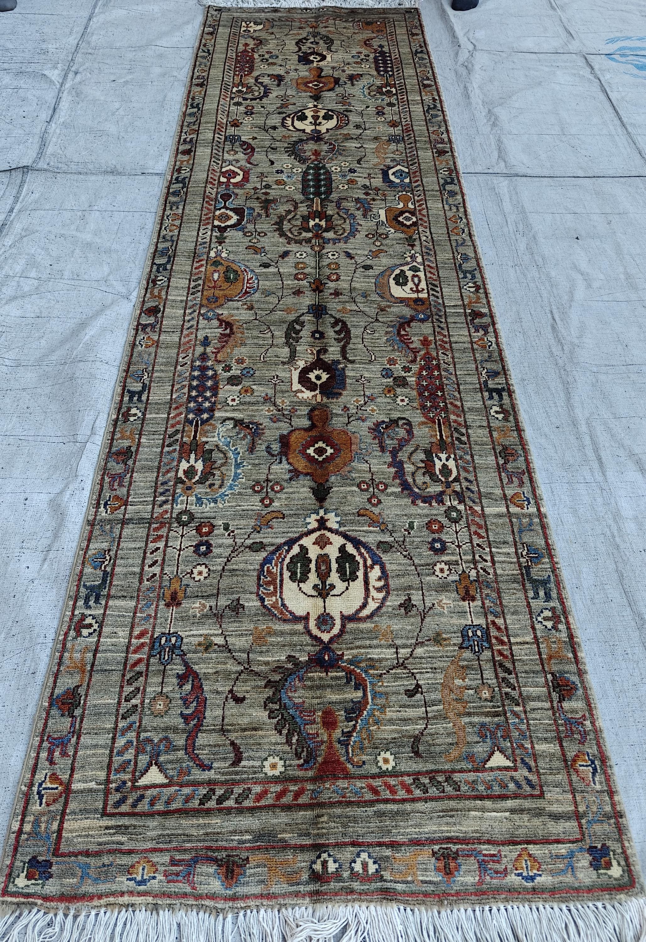 Handmade 9.8x2.7 ft Chobi Runner - Afghan Wool Rug, Tribal Hallway Carpet, Elegant Vintage Decor, Entryway Rug, Long Narrow Rug