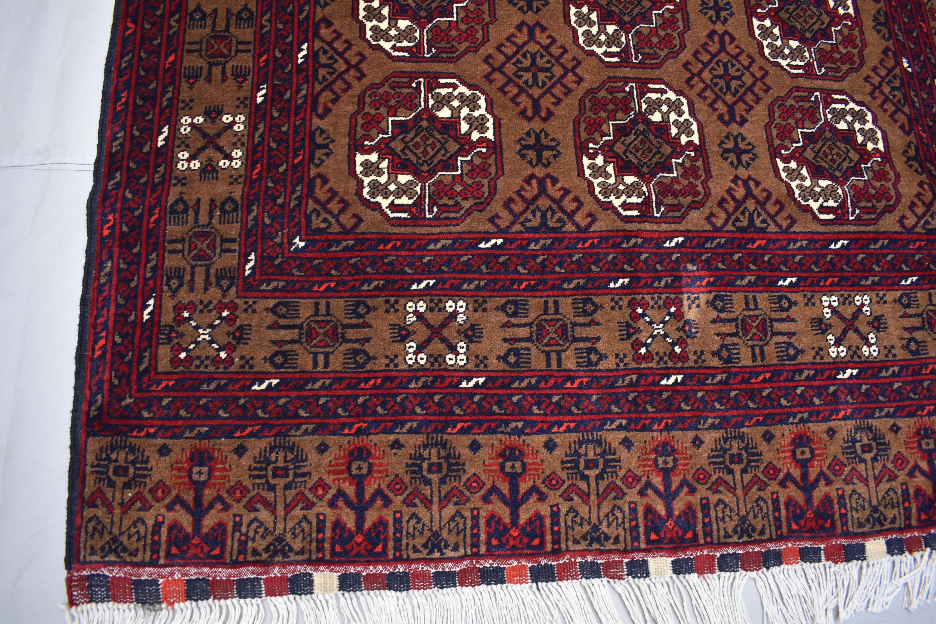 Vintage Ahal Gul Rug 6.5x3.7 ft – Handmade Afghan Wool Carpet, Tribal Geometric Design, Bohemian Area Rug, Rustic Home Décor