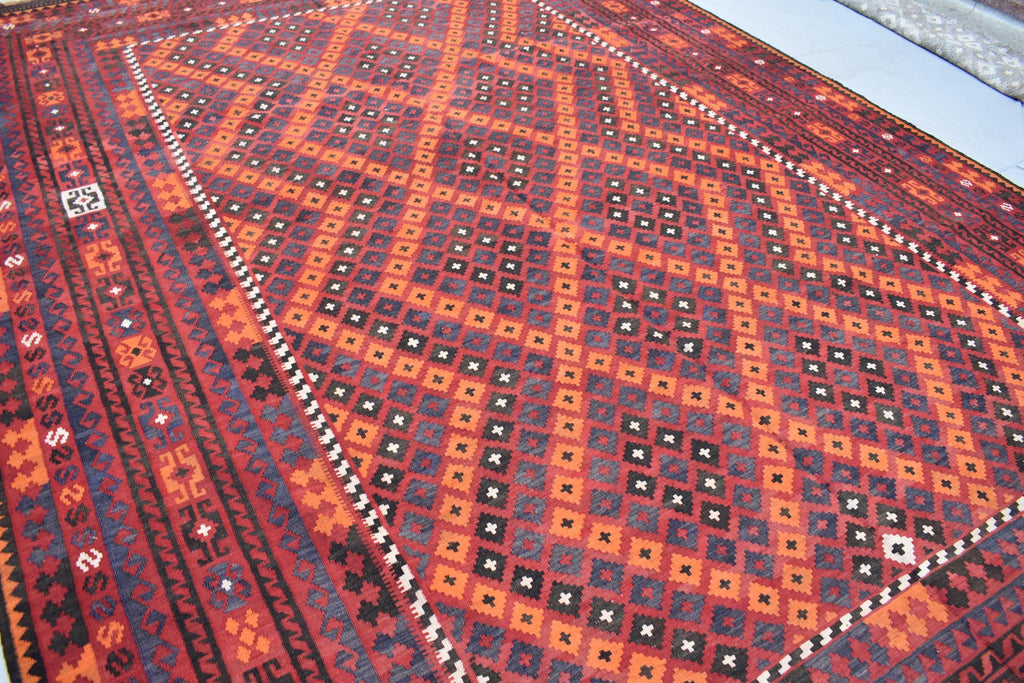 9x13 Authentic Vintage Kilim Rug Handwoven Afghan Wool Carpet for Living Room, Bedroom, or Dining Area, Farmhouse Rug