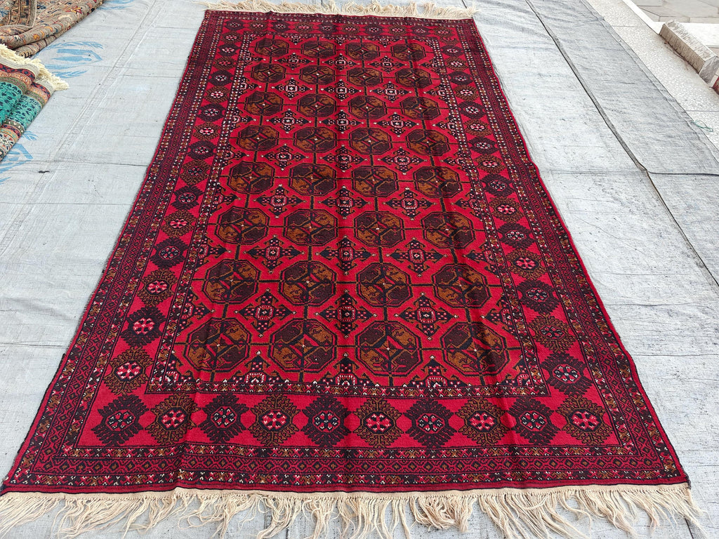 Antique Red Ahal Gul Rug 9.3x5.1 ft – Handwoven Persian Carpet with Timeless Design, Bedroom Rug, Rugs for Living Room, Collectible Rug 6x10