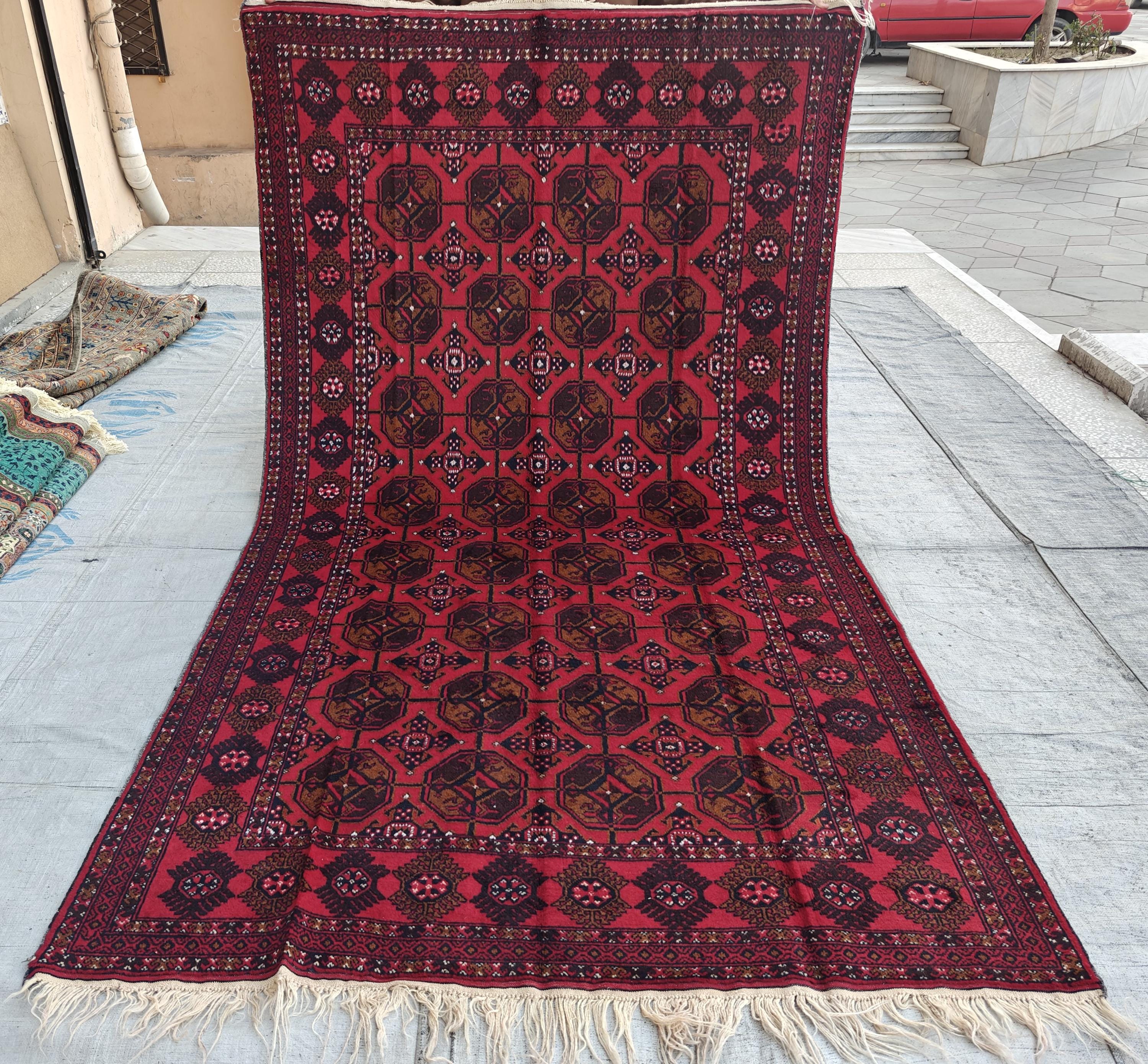 Antique Red Ahal Gul Rug 9.3x5.1 ft – Handwoven Persian Carpet with Timeless Design, Bedroom Rug, Rugs for Living Room, Collectible Rug 6x10