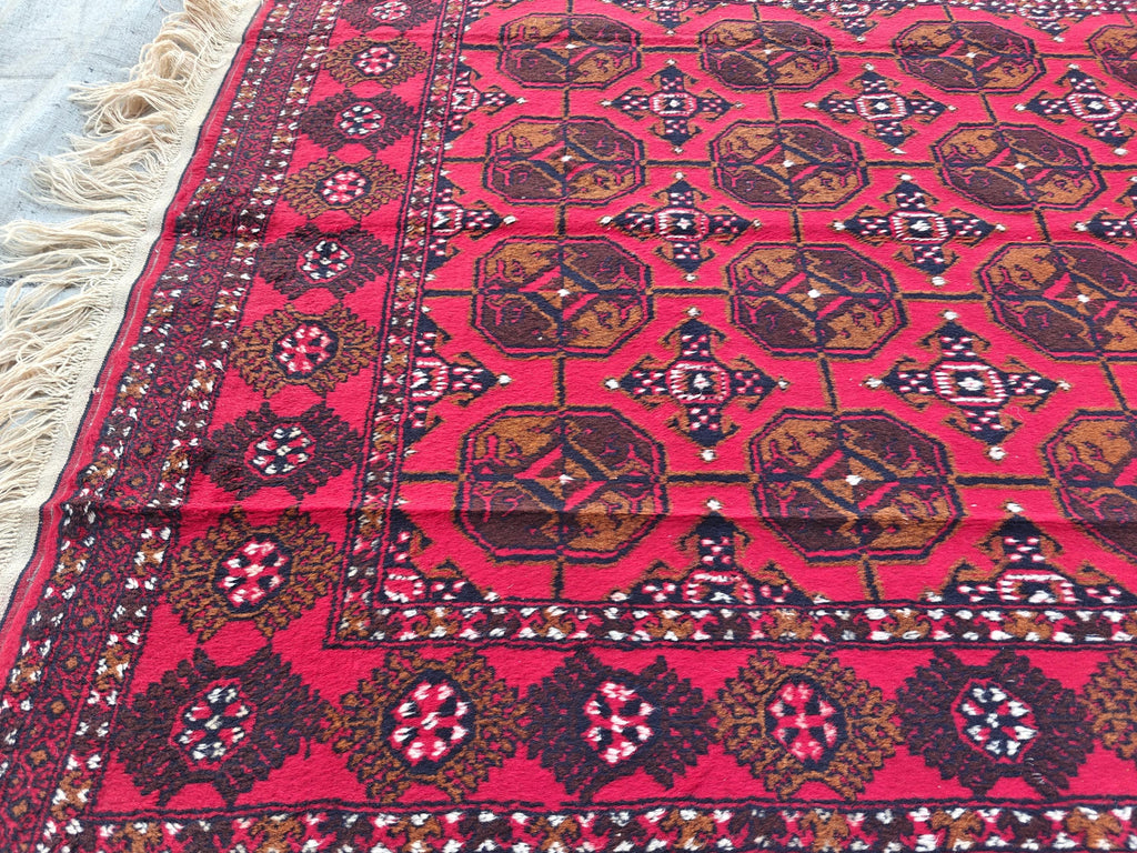 Antique Red Ahal Gul Rug 9.3x5.1 ft – Handwoven Persian Carpet with Timeless Design, Bedroom Rug, Rugs for Living Room, Collectible Rug 6x10