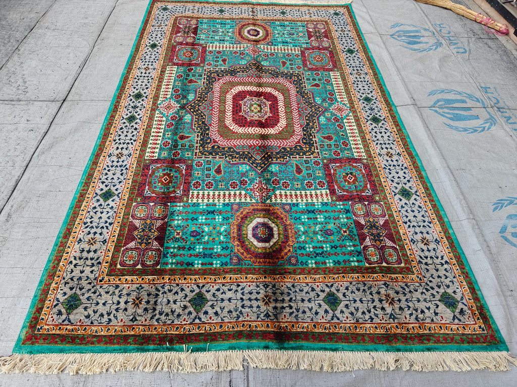 5x8 Mamluk Rug Blue and Silver Colorful Handwoven Persian Carpet with Intricate Design, Bedroom Rug, Rugs For Living Room, 8.5x5 ft