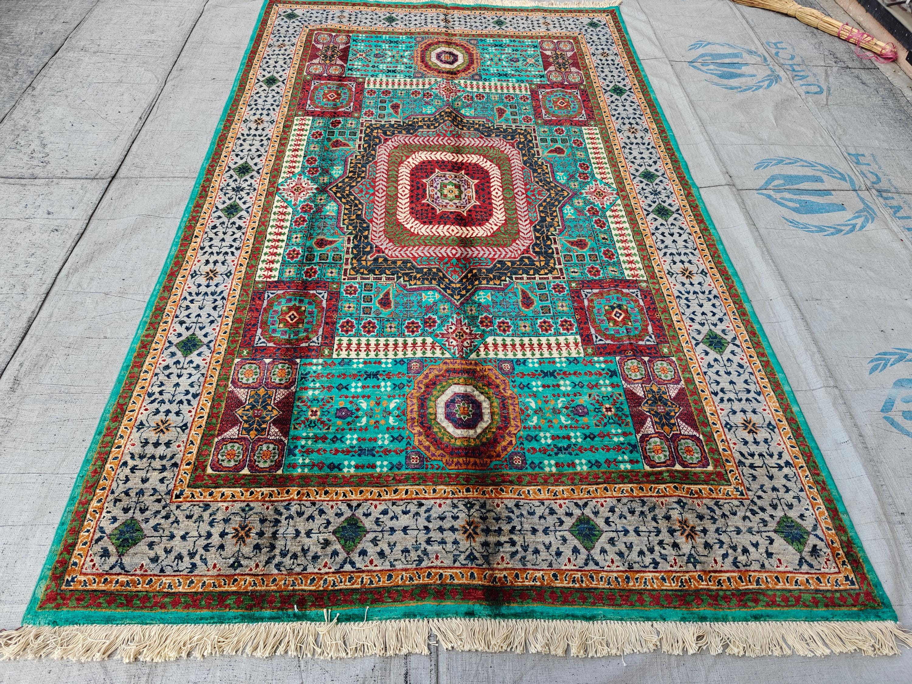 5x8 Mamluk Rug Blue and Silver Colorful Handwoven Persian Carpet with Intricate Design, Bedroom Rug, Rugs For Living Room, 8.5x5 ft