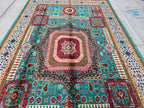 5x8 Mamluk Rug Blue and Silver Colorful Handwoven Persian Carpet with Intricate Design, Bedroom Rug, Rugs For Living Room, 8.5x5 ft