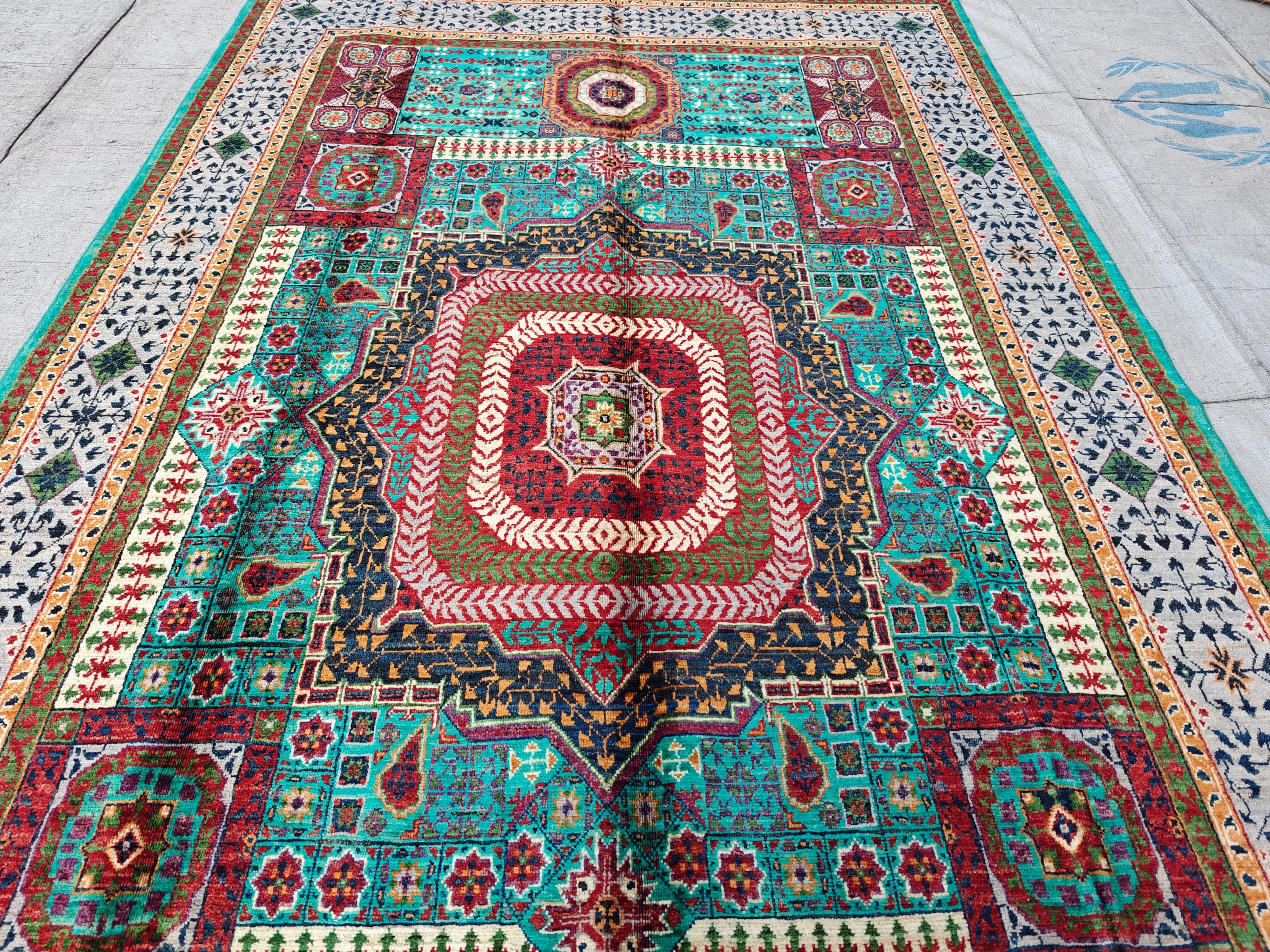 5x8 Mamluk Rug Blue and Silver Colorful Handwoven Persian Carpet with Intricate Design, Bedroom Rug, Rugs For Living Room, 8.5x5 ft