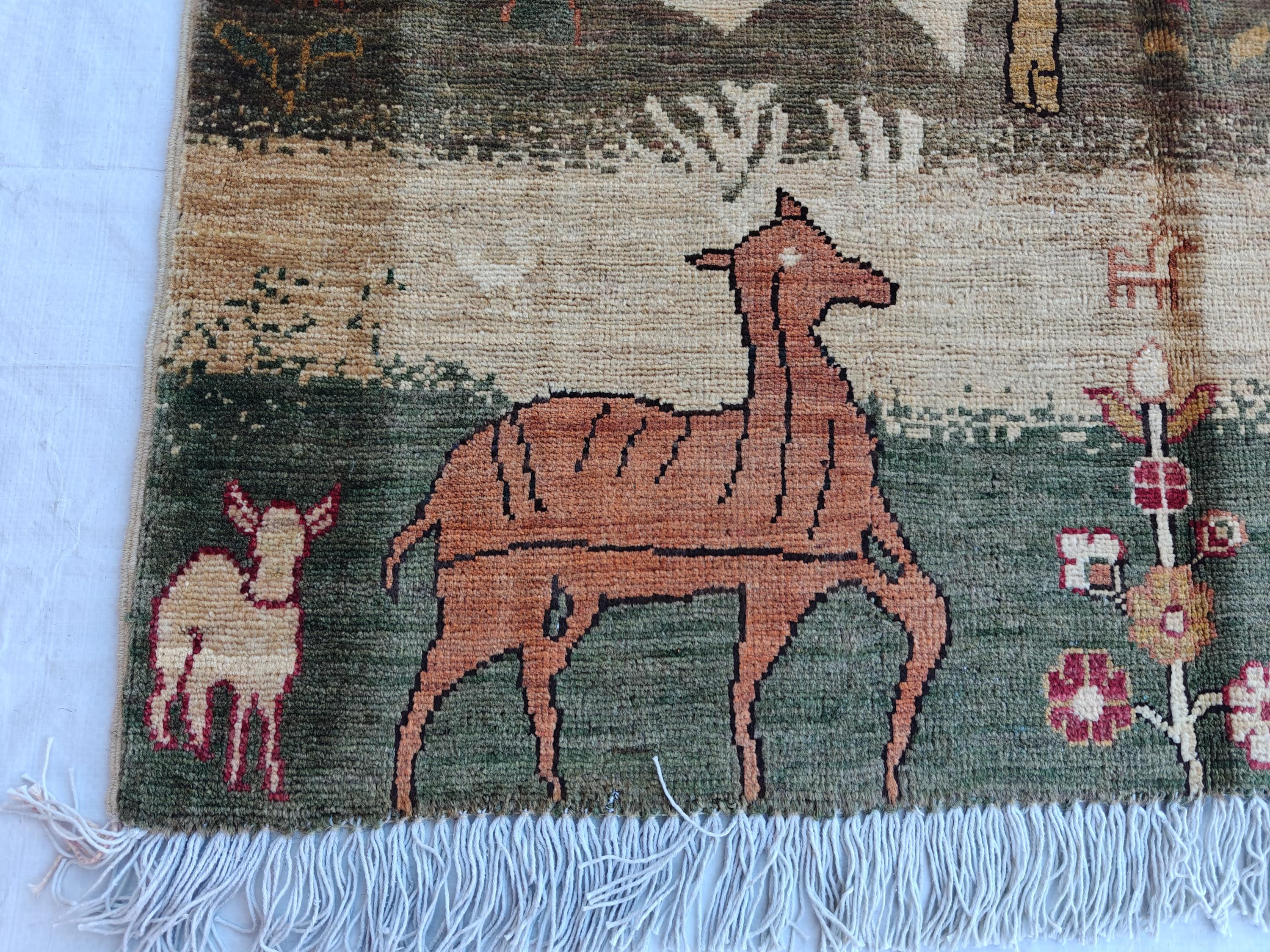 3x5 Pictorial Rug– Handwoven Decorative Persian Carpet with Stunning Visual Design, Wall Hanging Rug, Entryway Rug, Doormat 4.8x3.3 ft