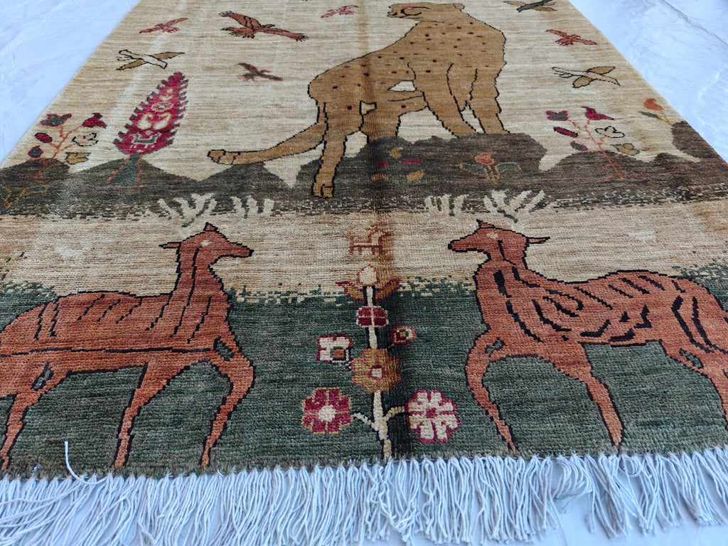 3x5 Pictorial Rug– Handwoven Decorative Persian Carpet with Stunning Visual Design, Wall Hanging Rug, Entryway Rug, Doormat 4.8x3.3 ft