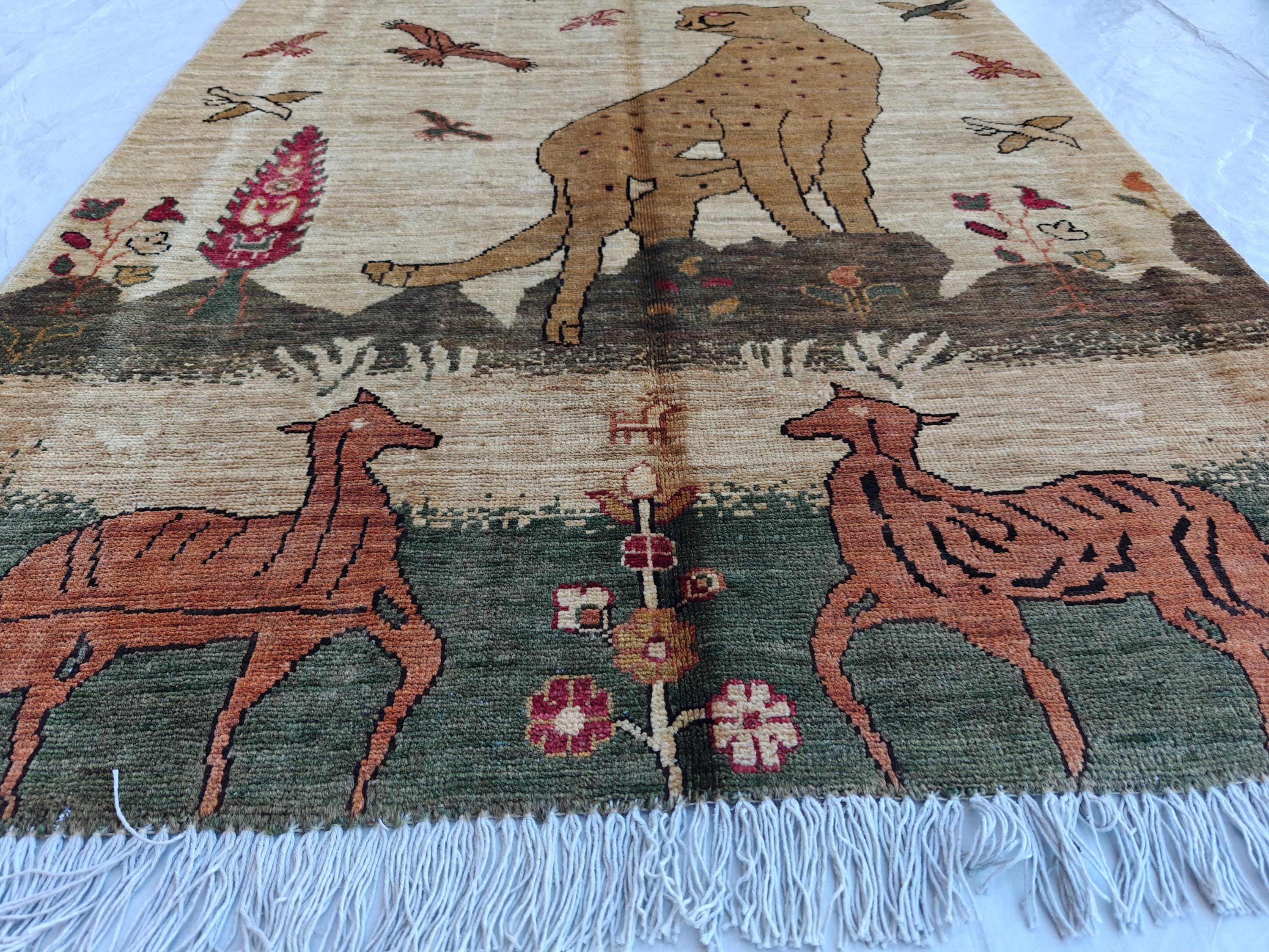 3x5 Pictorial Rug– Handwoven Decorative Persian Carpet with Stunning Visual Design, Wall Hanging Rug, Entryway Rug, Doormat 4.8x3.3 ft