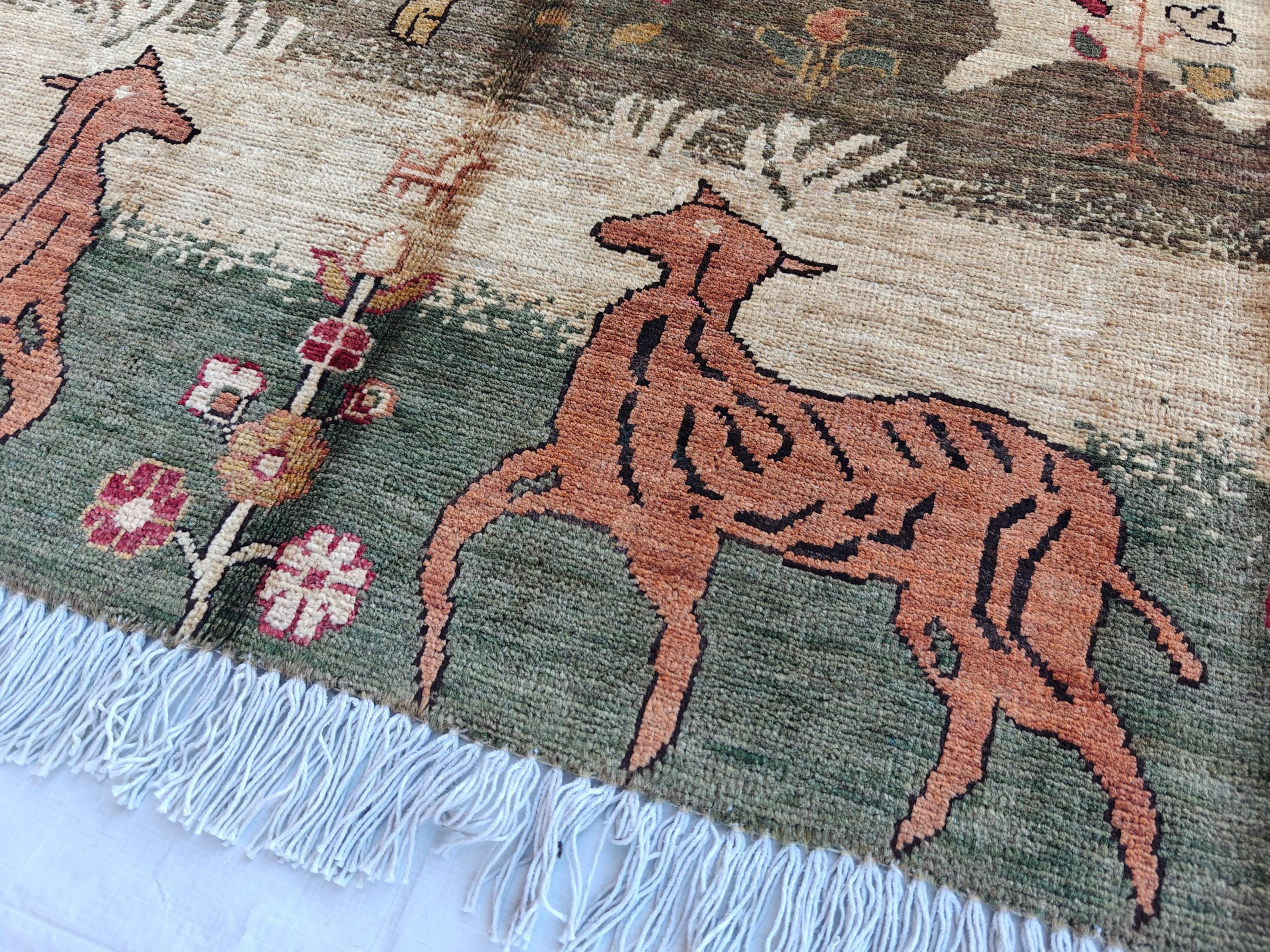 3x5 Pictorial Rug– Handwoven Decorative Persian Carpet with Stunning Visual Design, Wall Hanging Rug, Entryway Rug, Doormat 4.8x3.3 ft