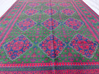 5x7 Deep Green and Red Handmade Rug, Boho Distressed Wool Area Rug, Unique Handwoven Persian Style Rug, Living Room Rug, Durable and Soft