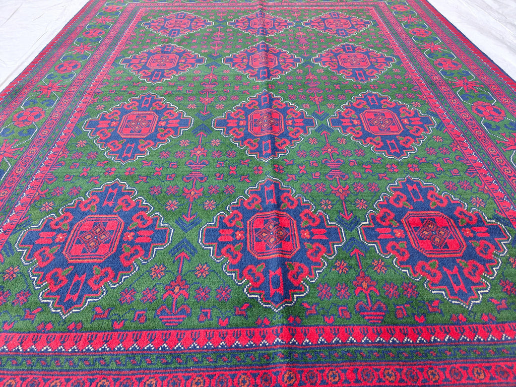 5x7 Afghan Handmade Rug Deep Green and Red Handmade Rug, Boho Distressed Wool Area Rug, Unique Handwoven Persian Style Rug, Living Room Rug