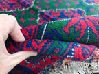 5x7 Afghan Handmade Rug Deep Green and Red Handmade Rug, Boho Distressed Wool Area Rug, Unique Handwoven Persian Style Rug, Living Room Rug