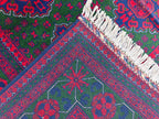 5x7 Deep Green and Red Handmade Rug, Boho Distressed Wool Area Rug, Unique Handwoven Persian Style Rug, Living Room Rug, Durable and Soft