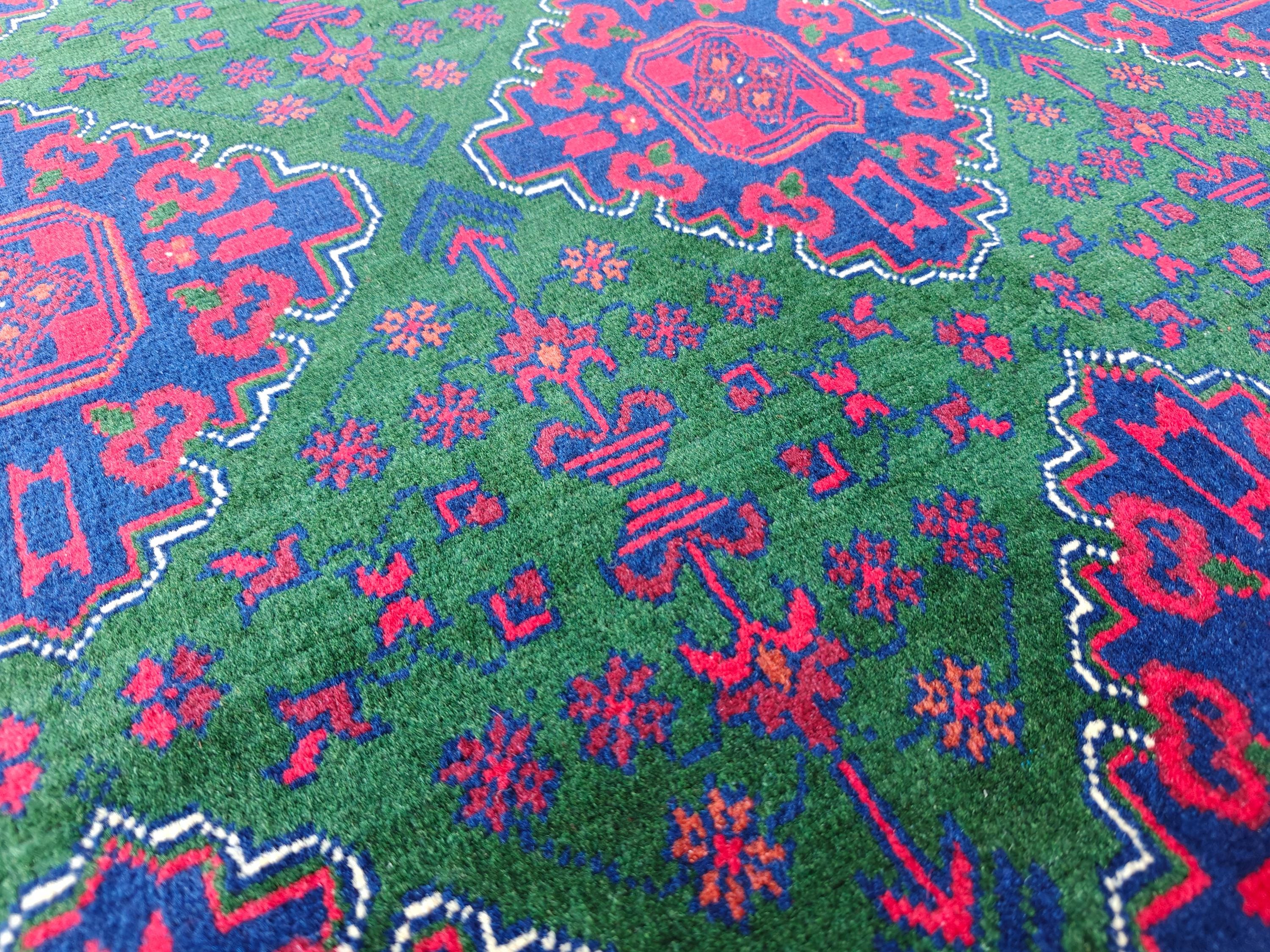 5x7 Afghan Handmade Rug Deep Green and Red Handmade Rug, Boho Distressed Wool Area Rug, Unique Handwoven Persian Style Rug, Living Room Rug