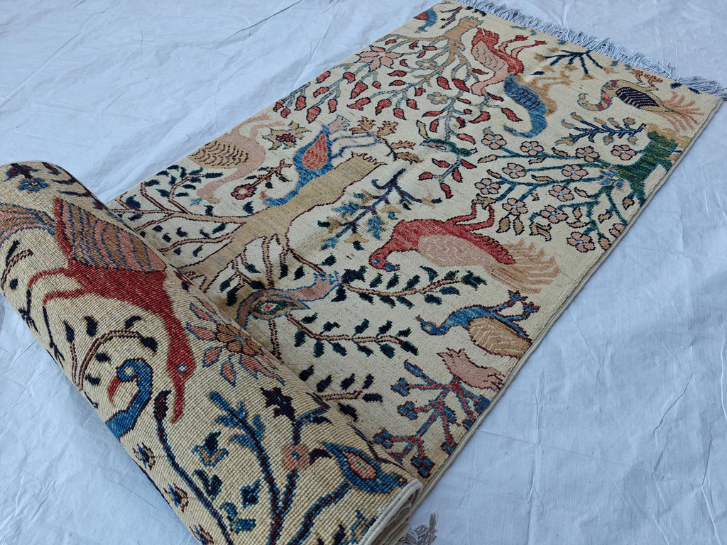 2x14 Runner Chobi Peacocks Pattern Runner- Handwoven Persian Carpet with Elegant Design and Rich Colors, Hallway Runner, 2.3x13.9 ft