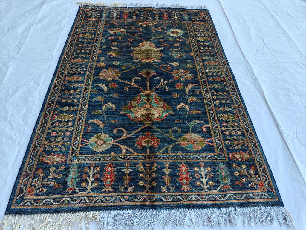 5x3 Authentic Sultani Rug Handwoven Navy Blue Masterpiece with Timeless Design, Rugs for living Room, Entryway Rug, 5x3.3 ft