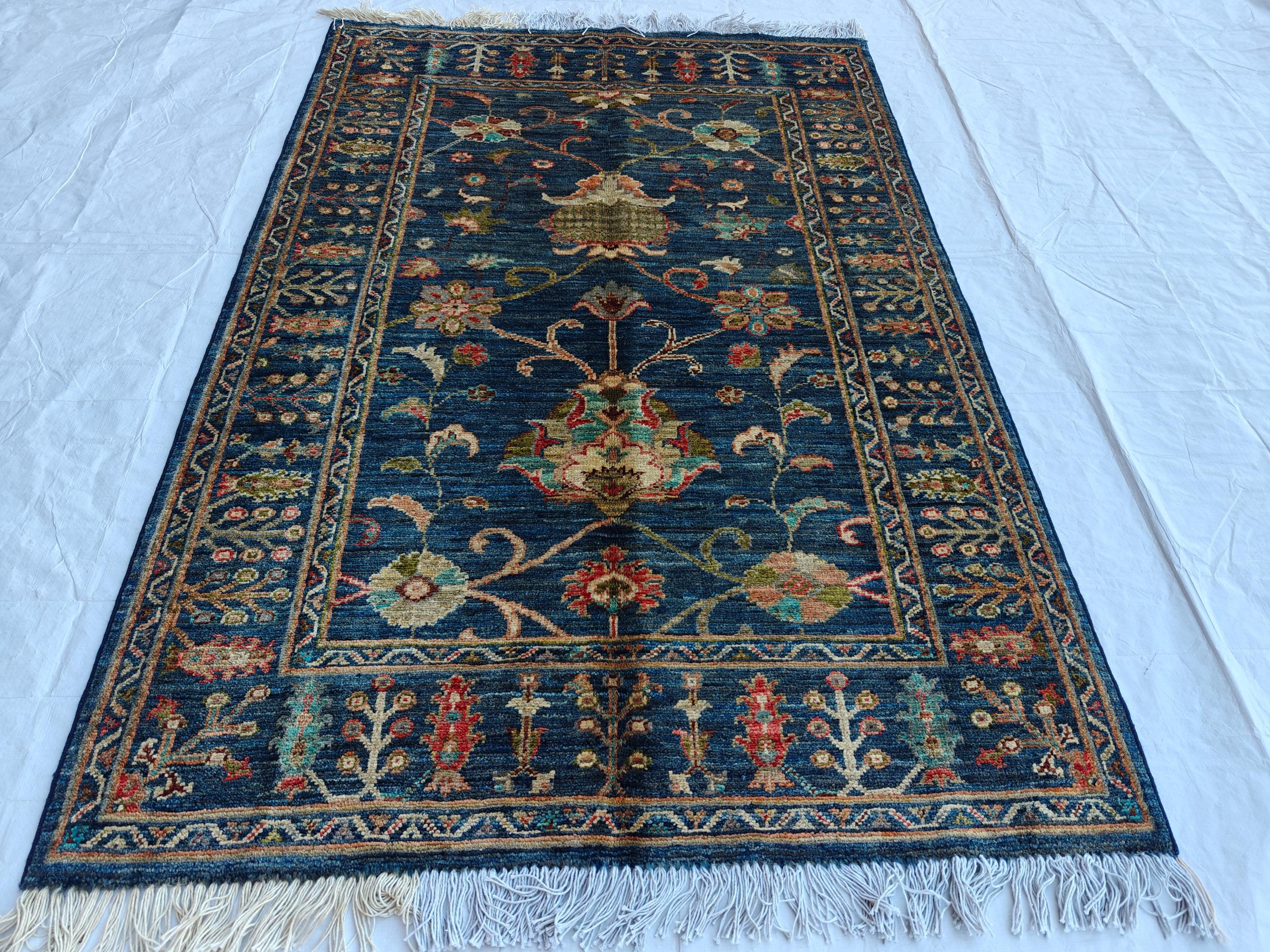 5x3 Authentic Sultani Rug Handwoven Navy Blue Masterpiece with Timeless Design, Rugs for living Room, Entryway Rug, 5x3.3 ft