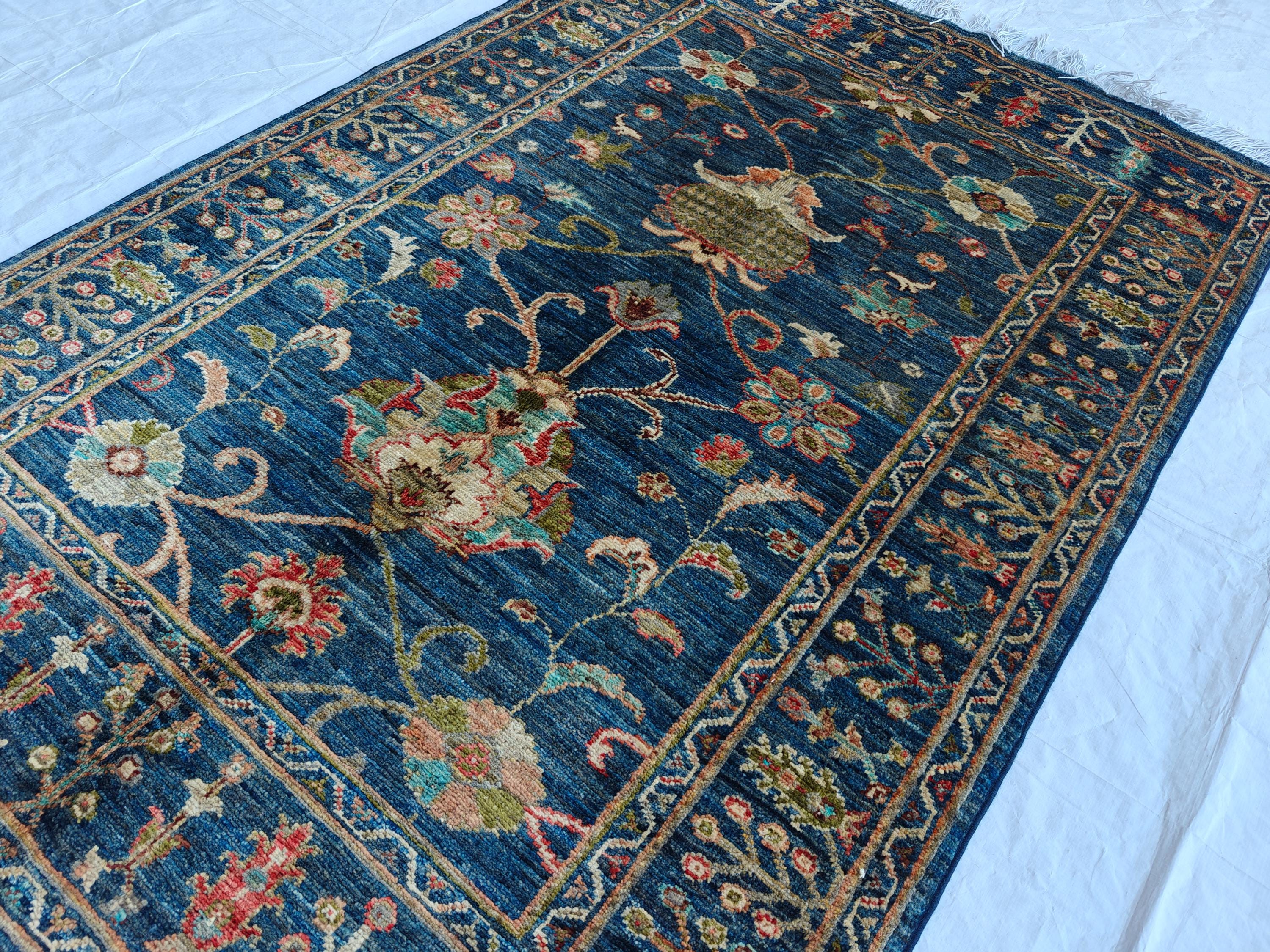 5x3 Authentic Sultani Rug Handwoven Navy Blue Masterpiece with Timeless Design, Rugs for living Room, Entryway Rug, 5x3.3 ft