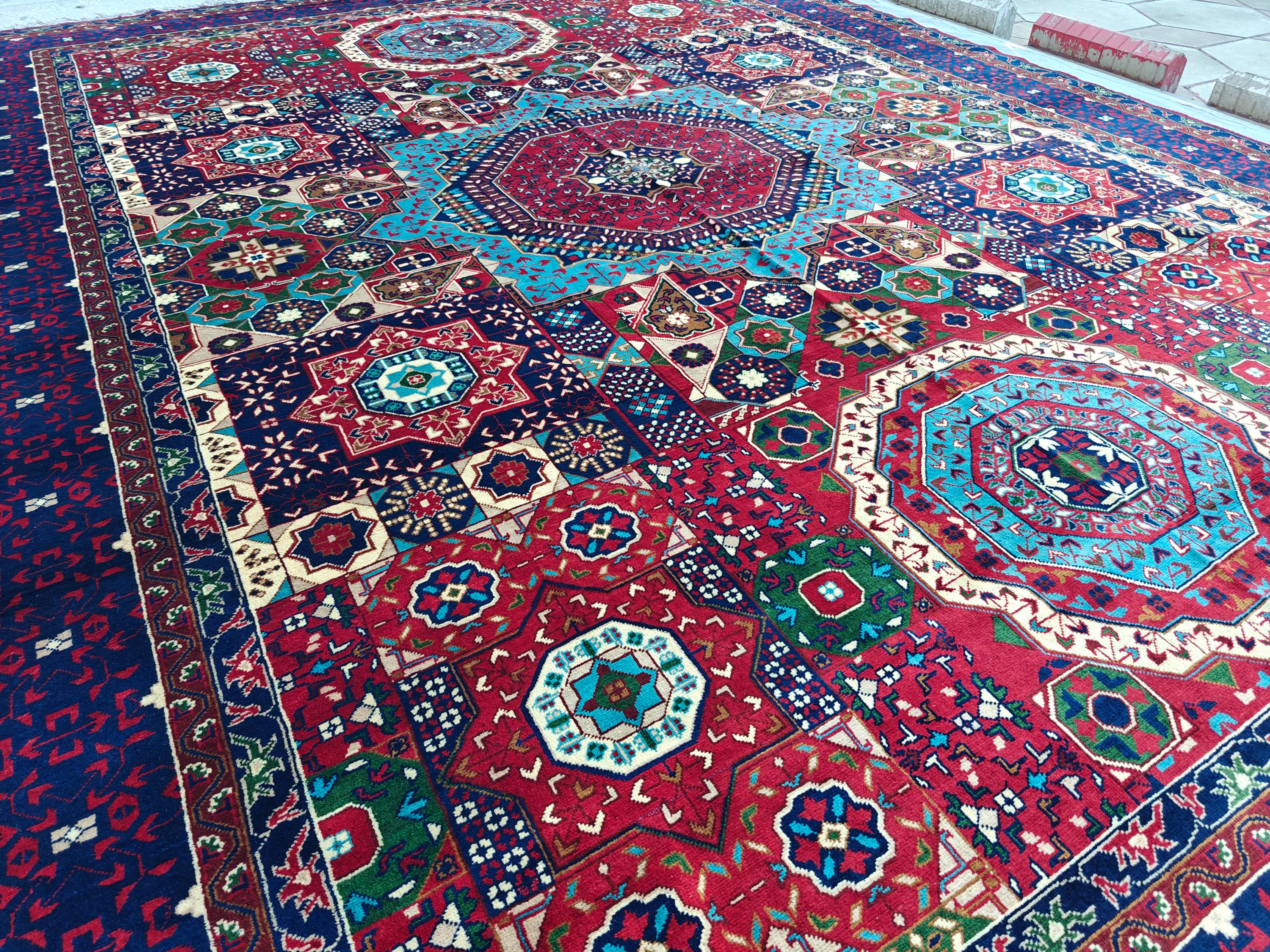 10x14 Large Colorful Mamluk Rug Handwoven Masterpiece with Vibrant Patterns & Timeless Elegance, Rugs For Living Room, Bedroom Rug 13.6x10ft