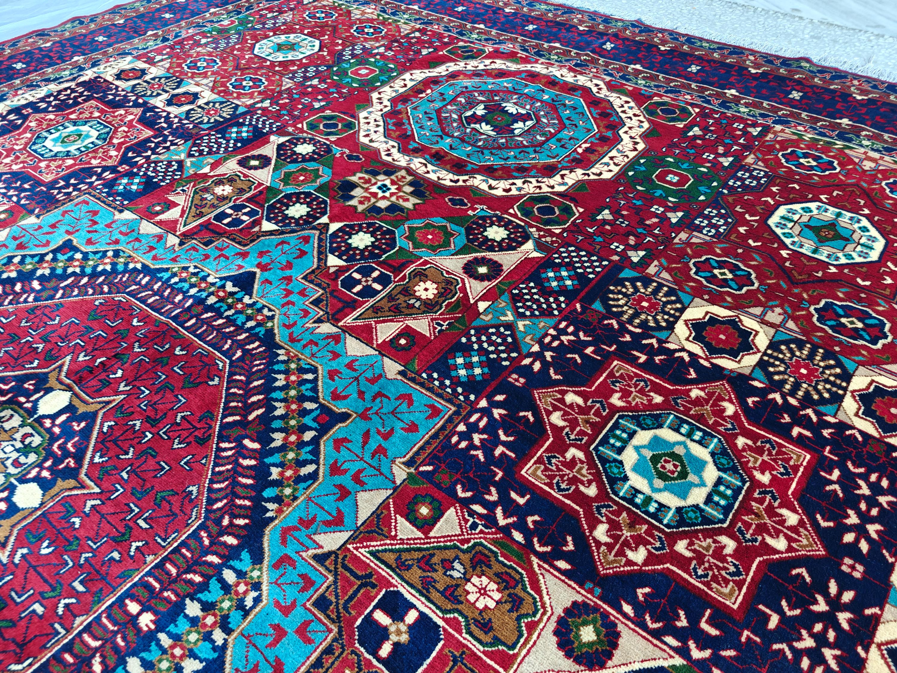 10x14 Large Colorful Mamluk Rug Handwoven Masterpiece with Vibrant Patterns & Timeless Elegance, Rugs For Living Room, Bedroom Rug 13.6x10ft