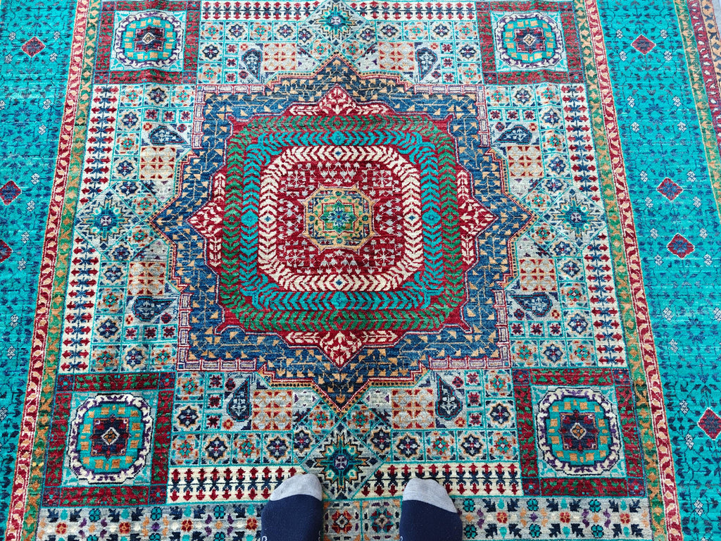 5x8 Turquoise, Grey Rug–Handwoven Antique Carpet with Intricate Patterns, Rug For Living Room, Bedroom Rug, Dining Room Rug, Medium size Rug