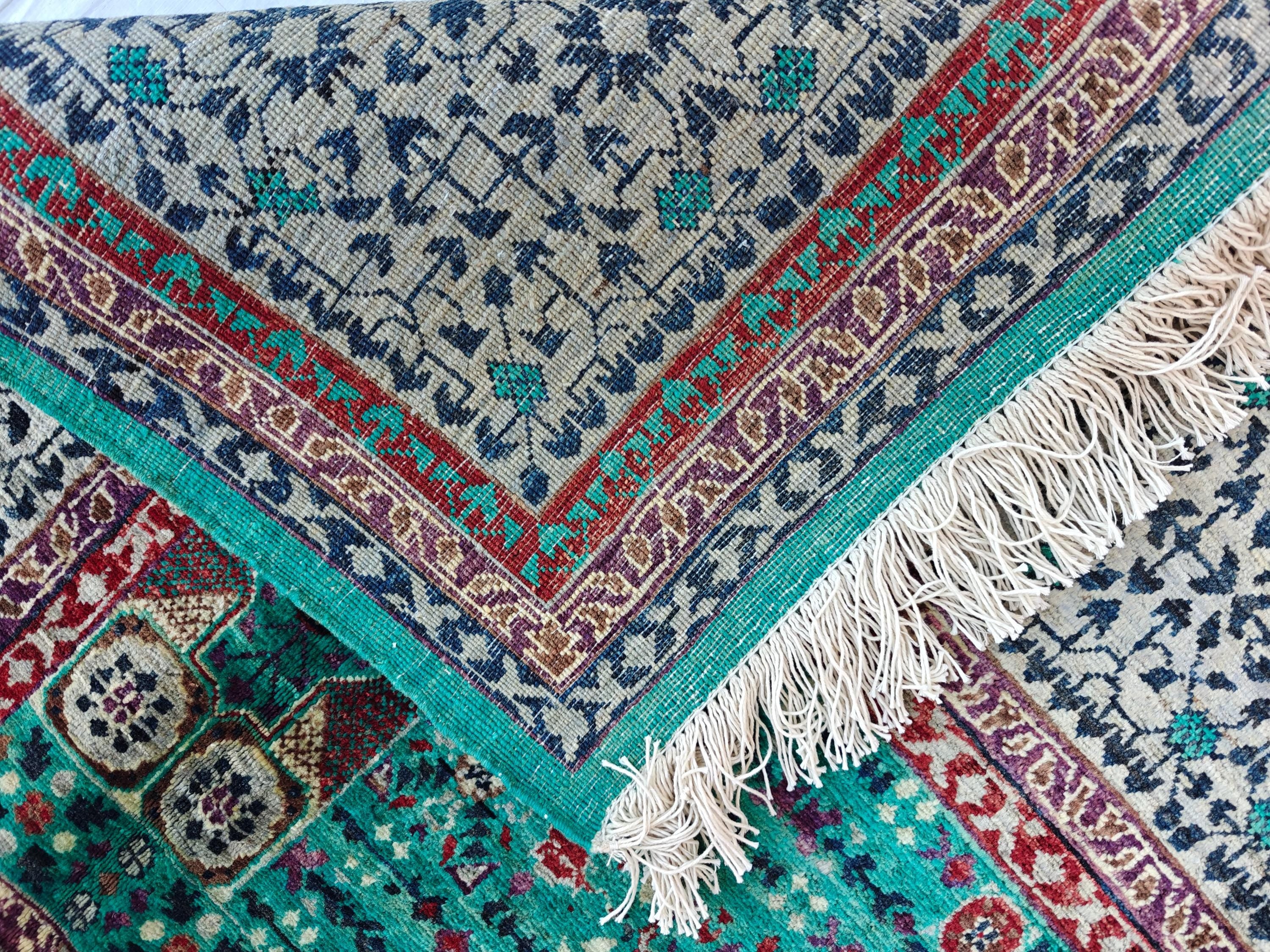 Handcrafted Wool Mamluk Rug: 8.1 x 5.7 ft, Turquoise Persian Design