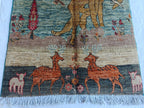Pictorial Cheetah and Deer Pattern Handmade Rug 3.9 x 2.4 ft – Unique Animal Design Area Rug for Home Décor, Wall Hanging Rug, Office Decor