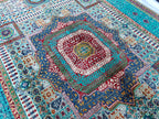 6x8 Grey and Turquoise Authentic Mamluk Rug Handwoven Egyptian Oriental Carpet with Traditional Patterns, Rugs For Living Room, Bedroom Rug