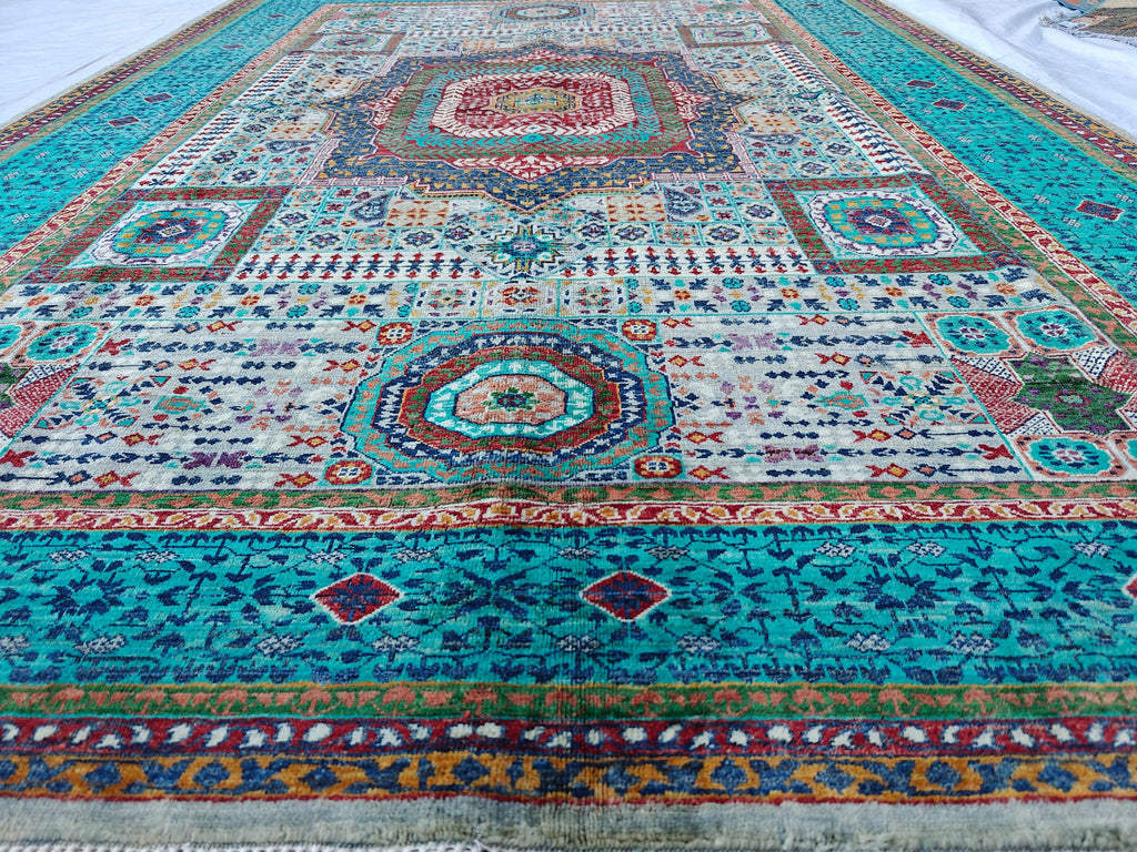 6x8 Grey and Turquoise Authentic Mamluk Rug Handwoven Egyptian Oriental Carpet with Traditional Patterns, Rugs For Living Room, Bedroom Rug