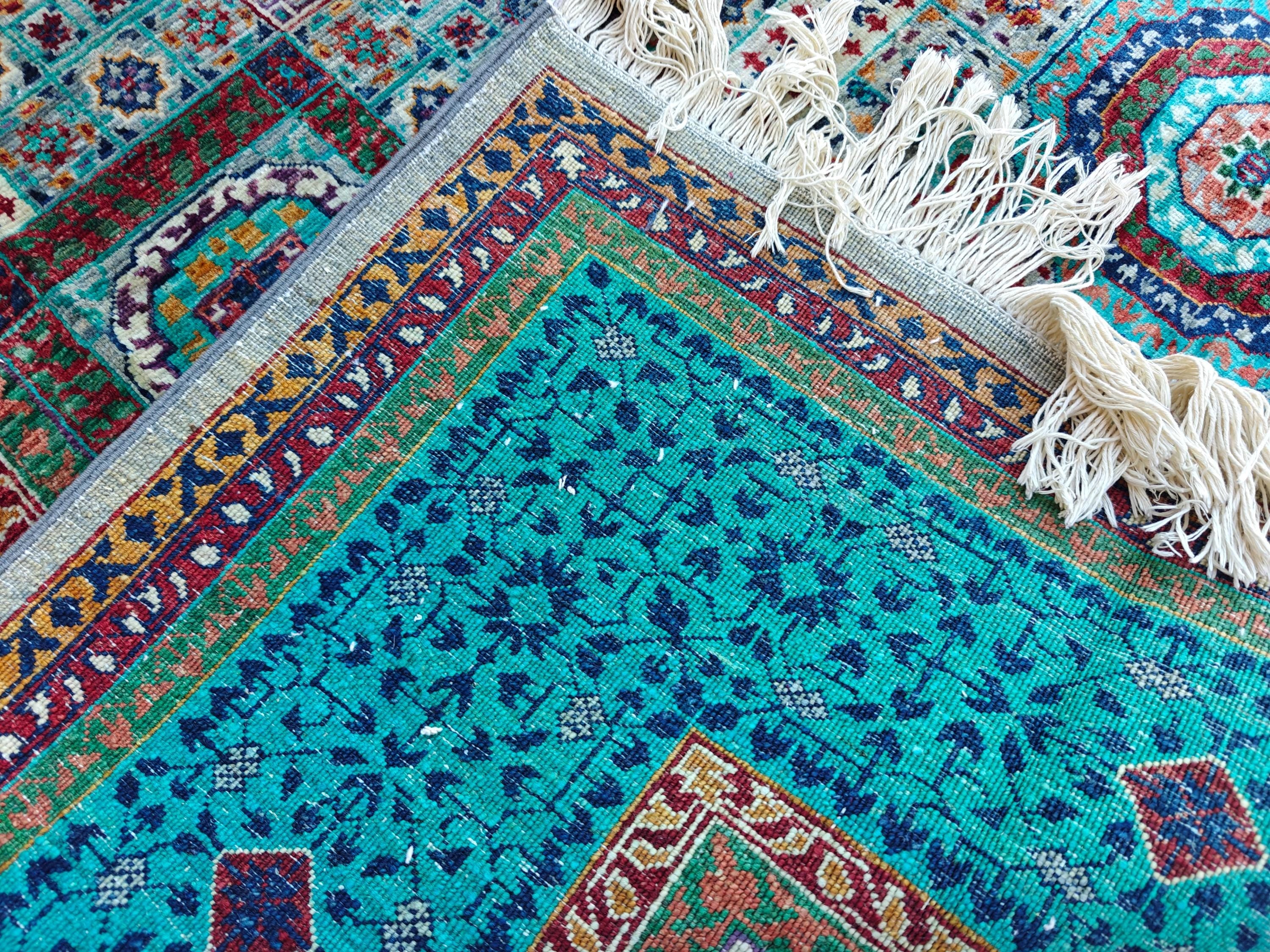 6x8 Grey and Turquoise Authentic Mamluk Rug Handwoven Egyptian Oriental Carpet with Traditional Patterns, Rugs For Living Room, Bedroom Rug