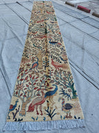 14x2 Runner Peacocks Pattern Rug Elegant and Vibrant Home Décor, Hallway Runner, Entryway Runner, Long Narrow Rug, Beige Runner, 13.8x2.3