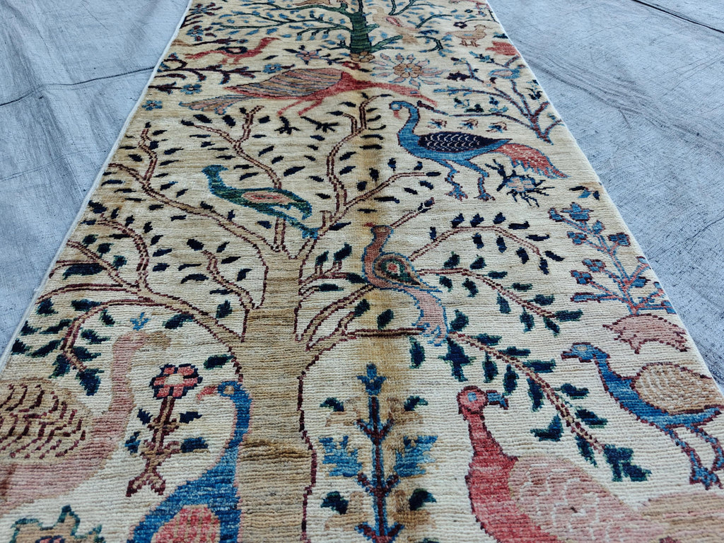 14x2 Runner Peacocks Pattern Rug Elegant and Vibrant Home Décor, Hallway Runner, Entryway Runner, Long Narrow Rug, Beige Runner, 13.8x2.3