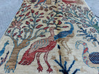 14x2 Runner Peacocks Pattern Rug Elegant and Vibrant Home Décor, Hallway Runner, Entryway Runner, Long Narrow Rug, Beige Runner, 13.8x2.3