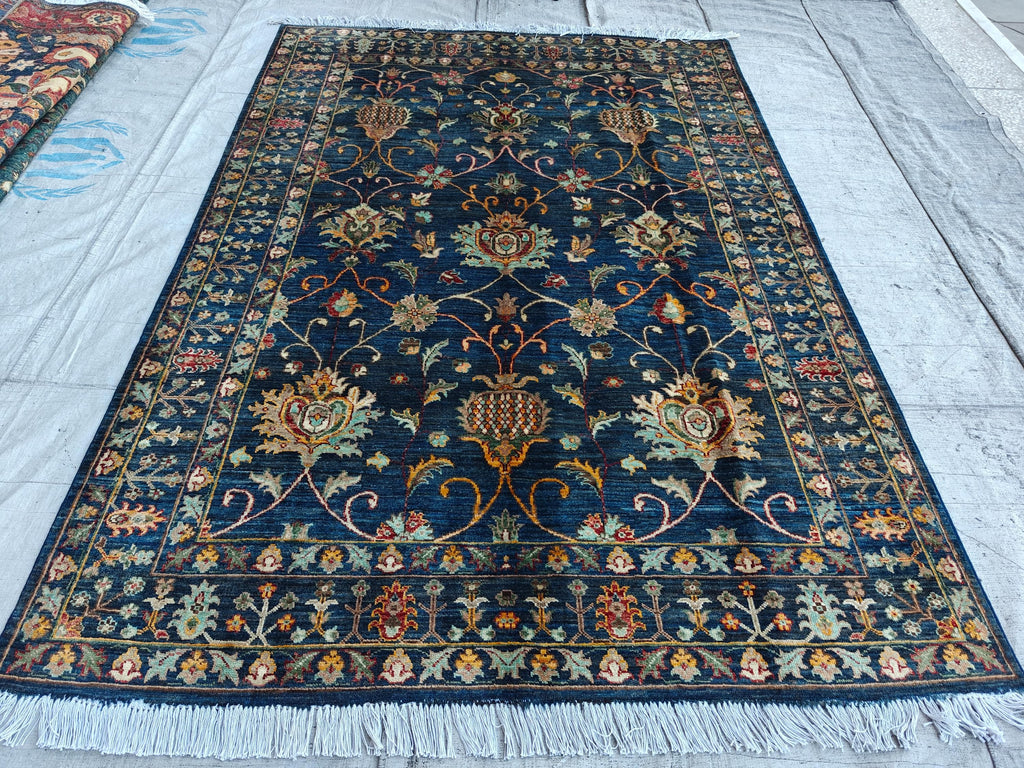 8x5 Dark Blue Chobi Rug Elegant Traditional Design for Home Décor, Rug For Living Room, Bedroom Rug, Kitchen Rug 7.9x5.5ft, Medium Rug