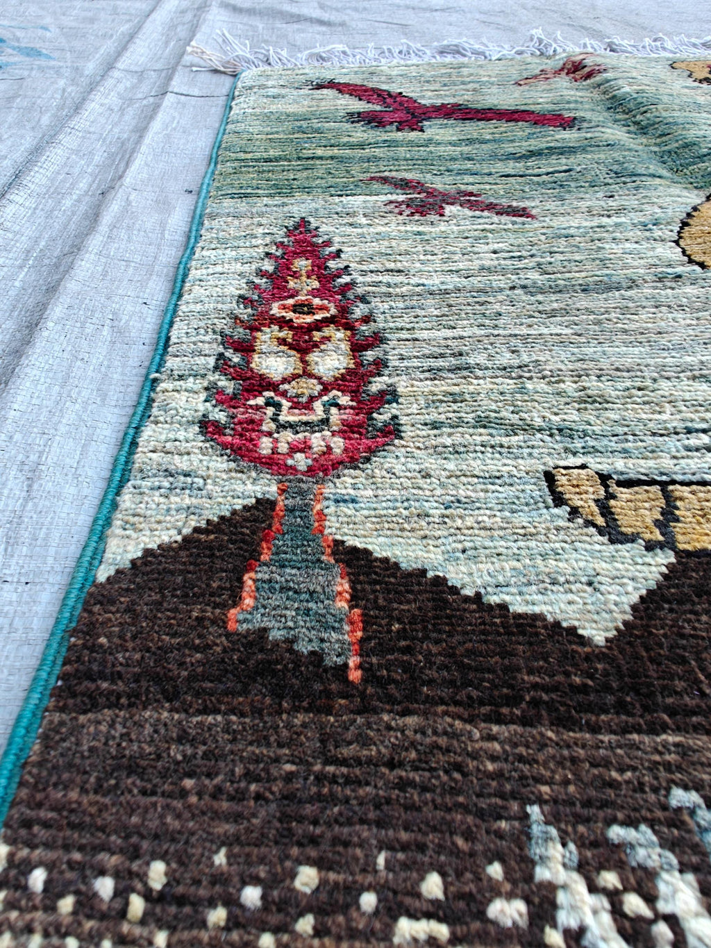 3x2 Pictorial Cheetah and Dears, Handmade Afghan Rug, Wall Hanging Rug, Entryway Rug, Decorative Small Accent Rug 3x1.9 Ft, Small Rug